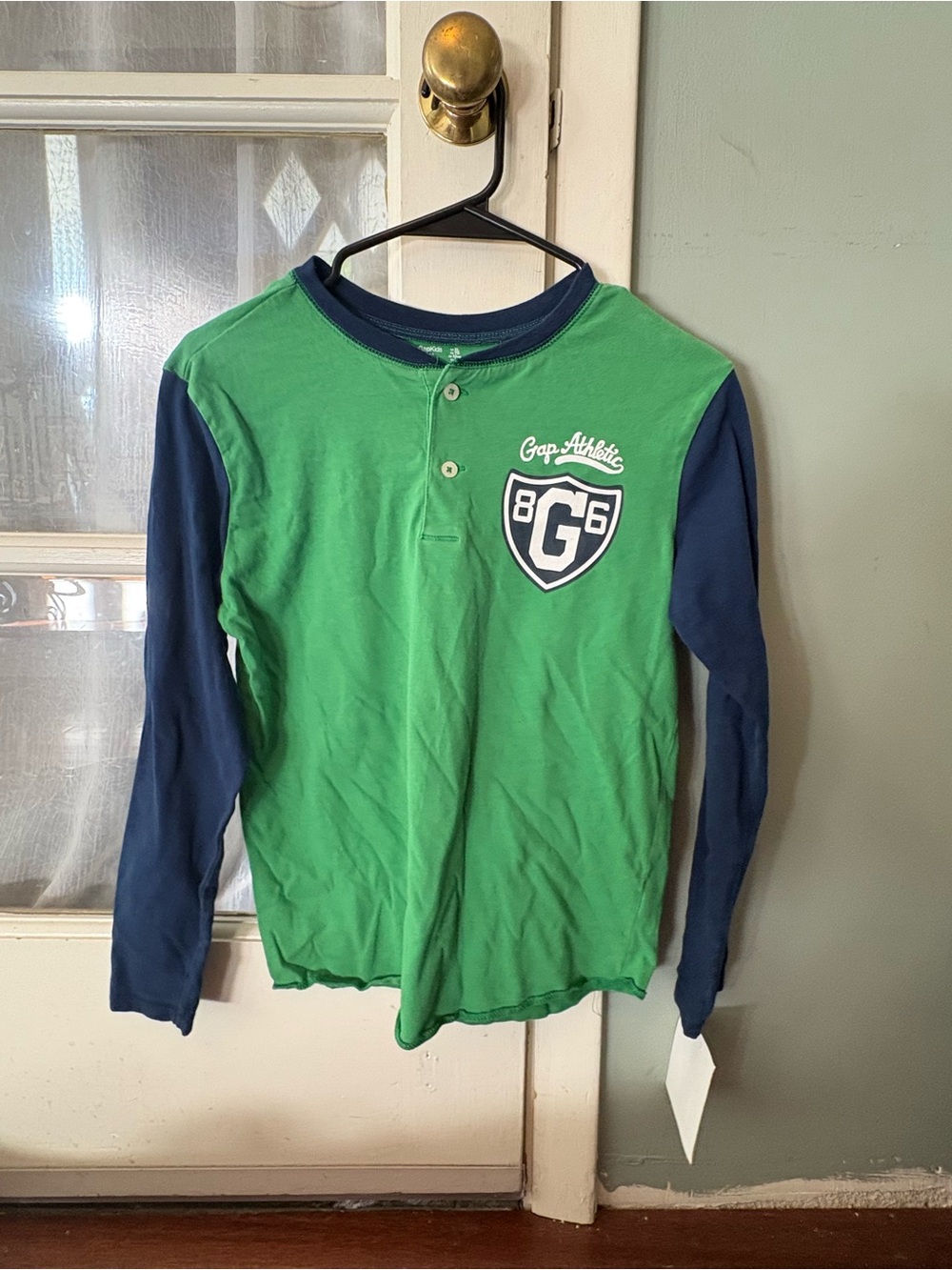 GAP Green & Navy Long Sleeve Henley Tee cotton